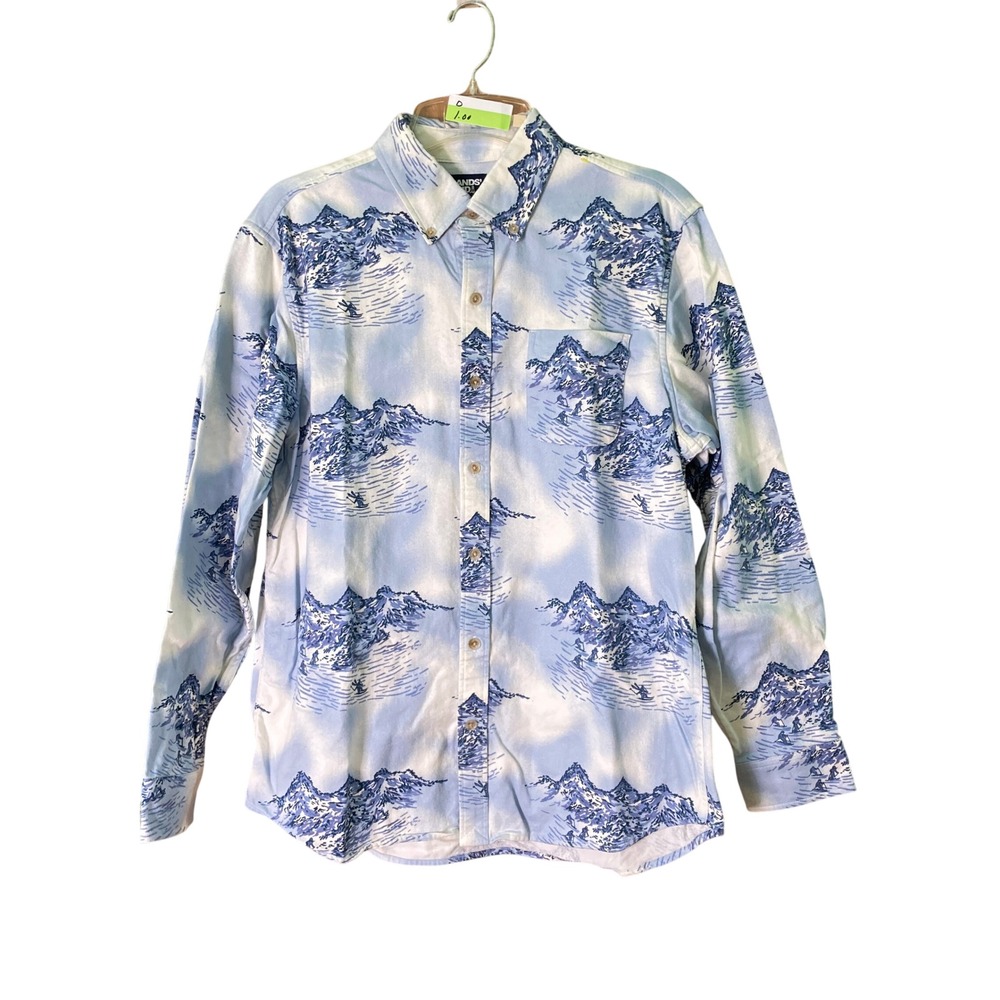 Lands' End Flagship Flannel Shirt Skiing Mountains Snow Winter (Size L)